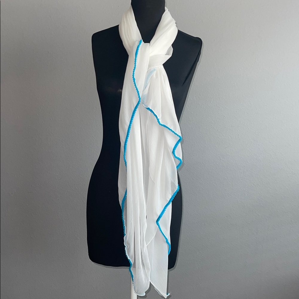 White Scarf with Blue Trim